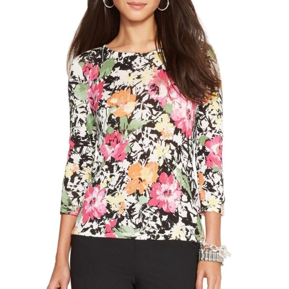 Lauren Ralph Lauren 100% Linen Top Womens Sz L Boho Floral Long Sleeve Artsy